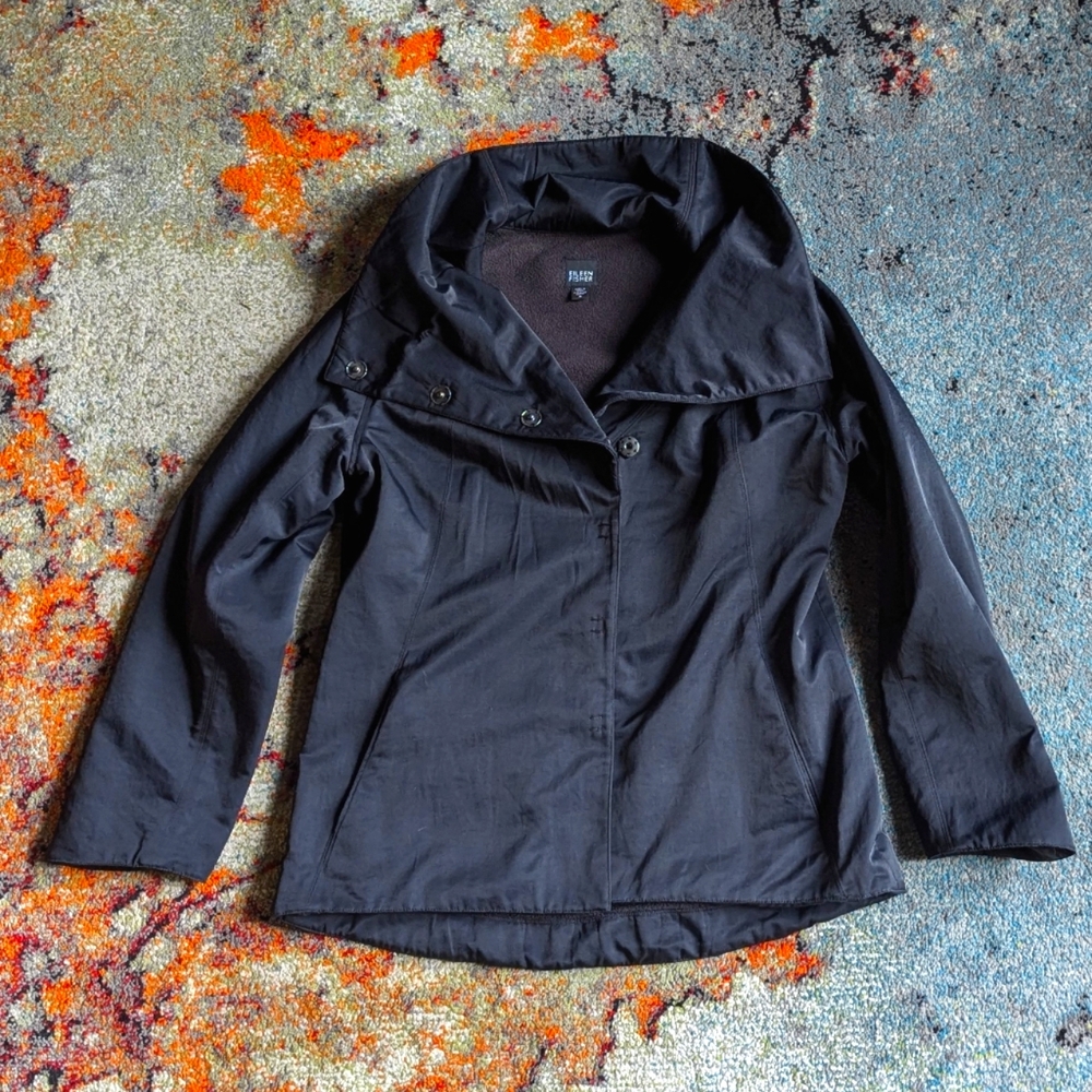 Eileen Fisher satin/fleece funnel neck jacket M